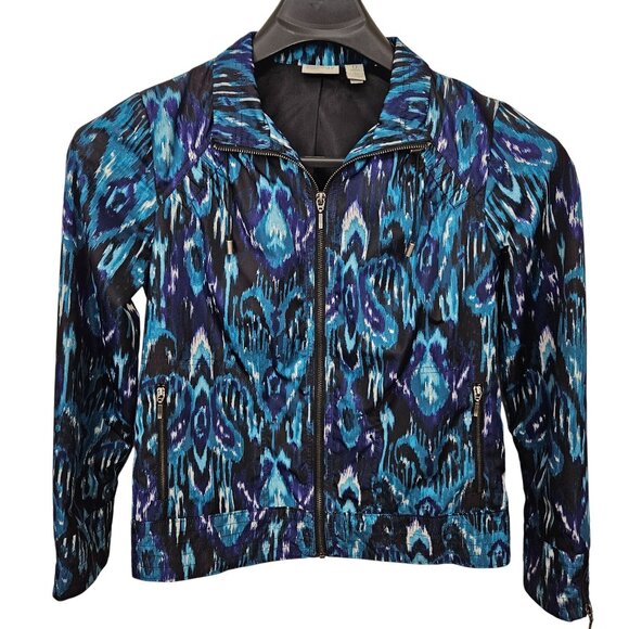Chicos Zenergy Blue Black Lightweight Parka Windbreaker Jacket Size 0 / S - Picture 1 of 6